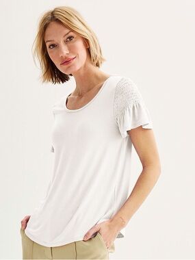 Nine West Smocked Flutter Sleeve Tee